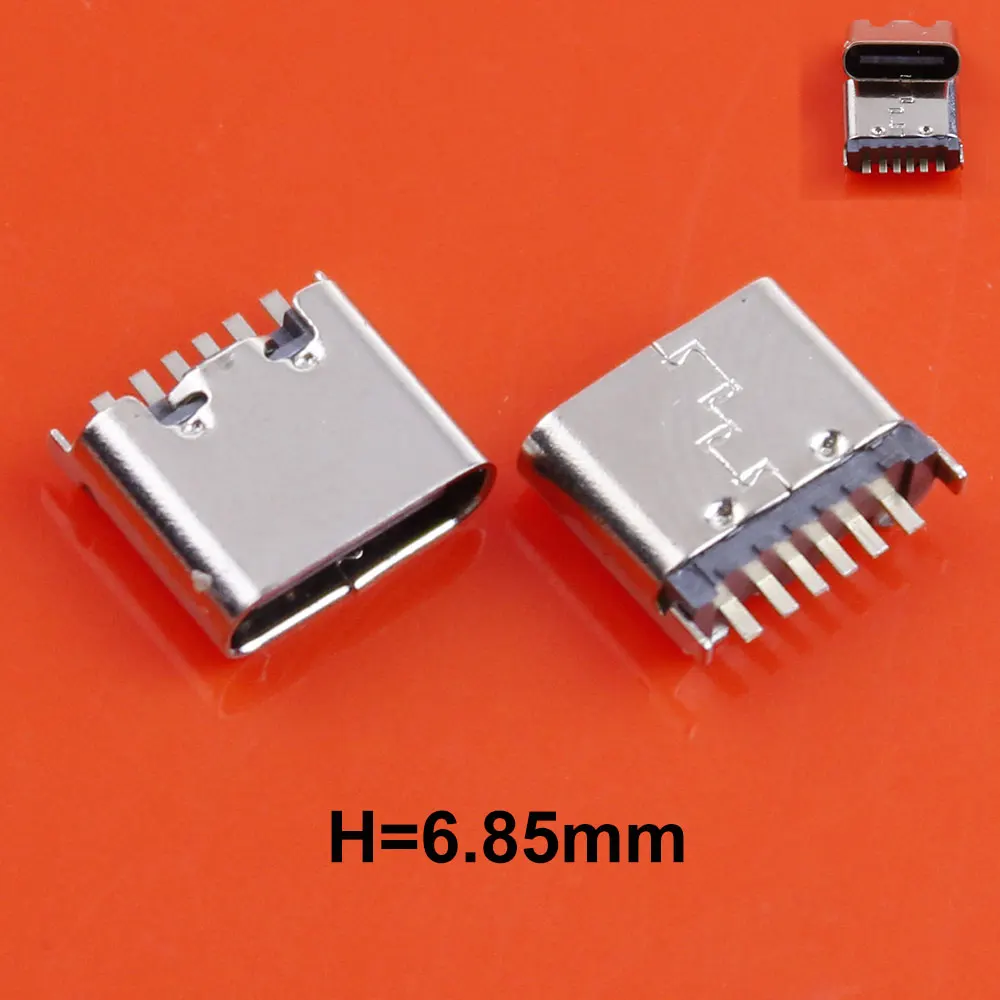 USB 3.1 6Pin Vertical Patch SMT Female Socket Connector Type C Charging Port Chager Plug