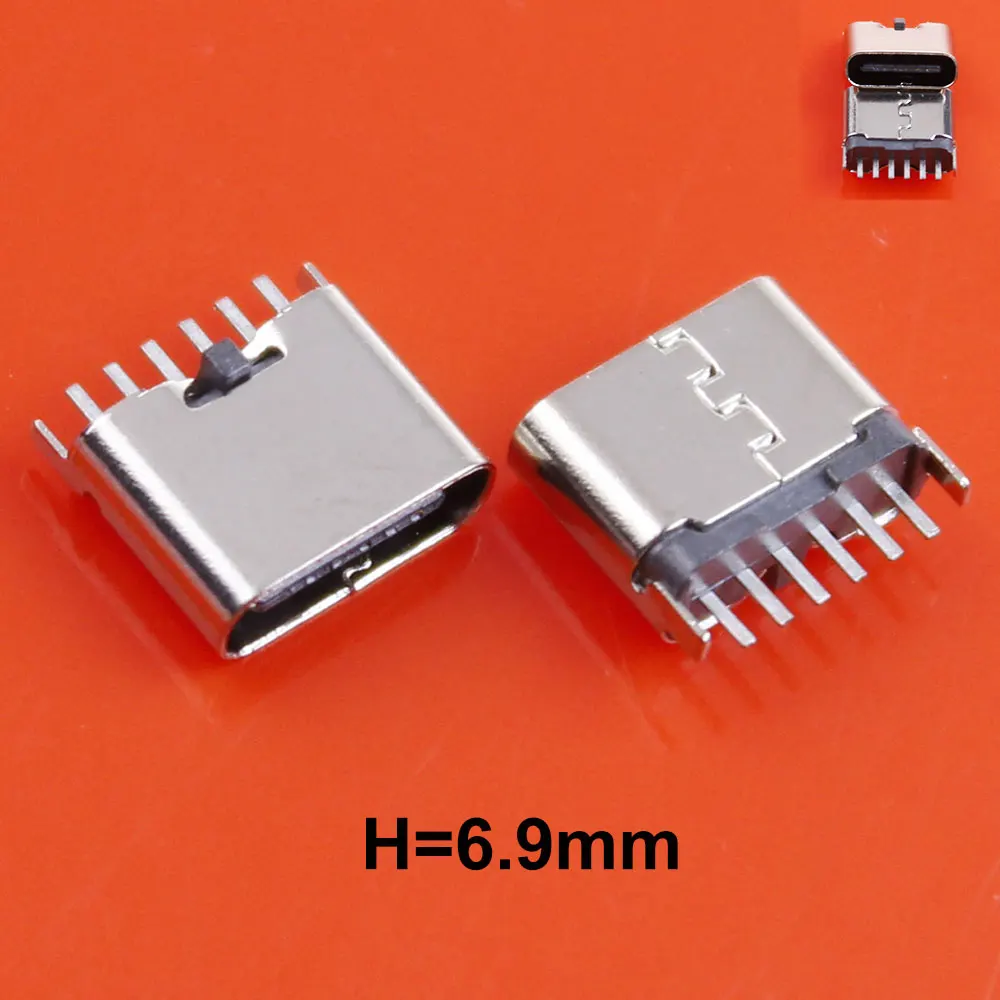USB 3.1 6Pin Vertical Patch SMT Female Socket Connector Type C Charging Port Chager Plug
