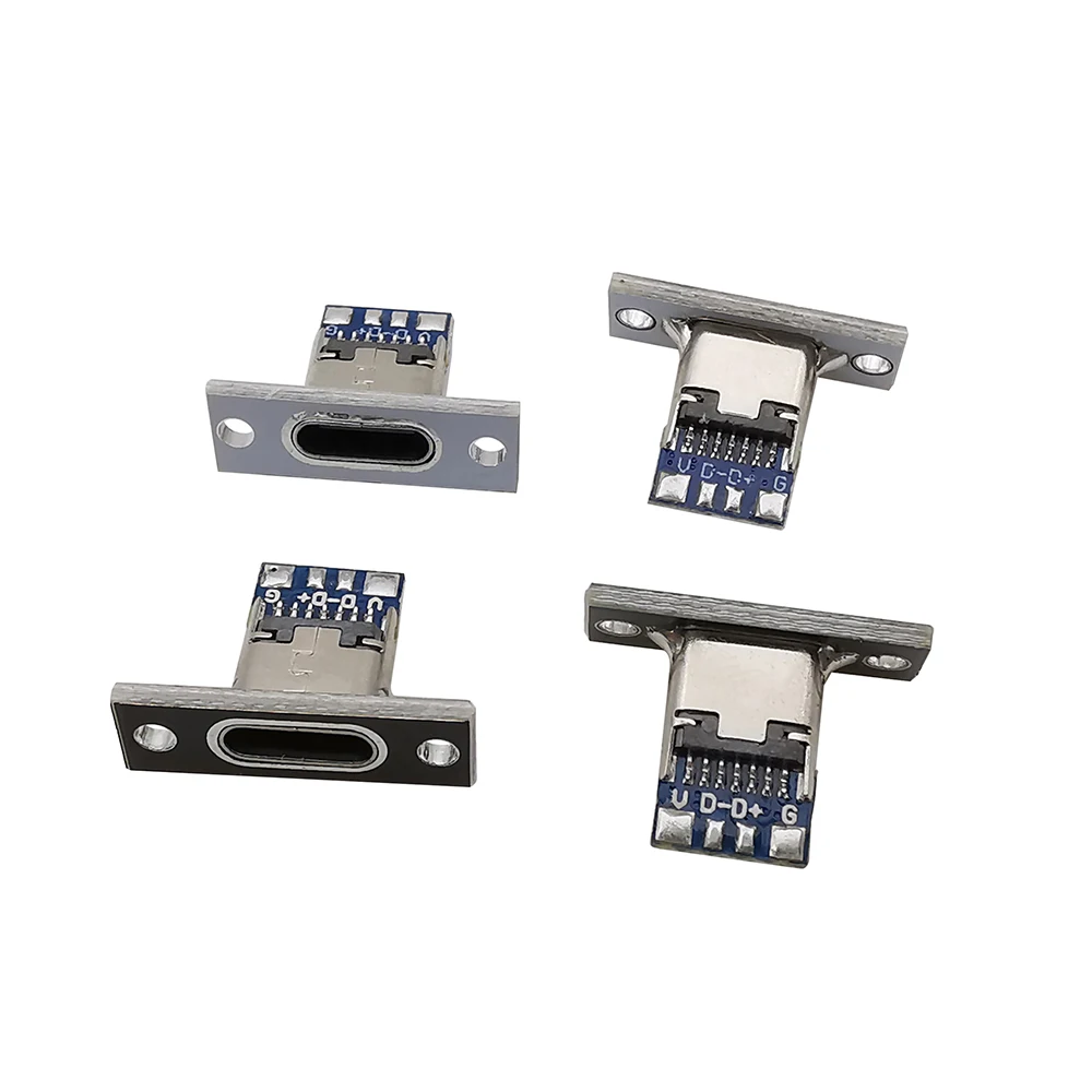 5/10Pcs Type C USB 3.1 Female Socket Connector With Fixing Plate 2Pin 4Pin 6Pin Type-C USB Jack Charging Port for DIY PCB -