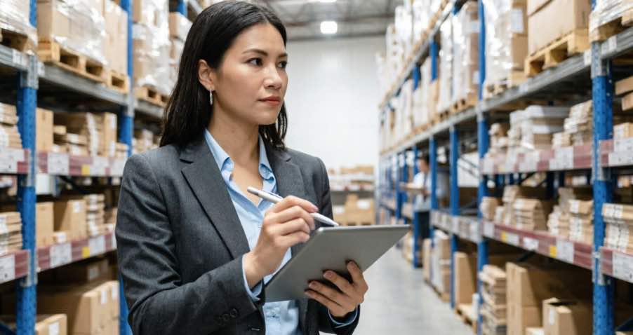Professional purchasing agent working with suppliers in manufacturing facility